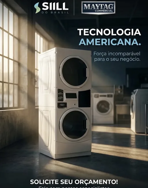 Tecnologia americana Maytag Commercial: lavadora e secadora empilhadas