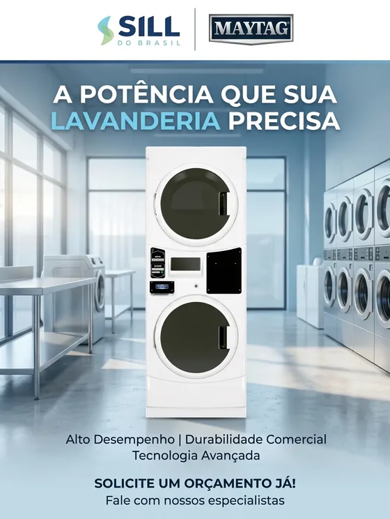 Lavadora e secadora comerciais empilhadas, alto desempenho e durabilidade